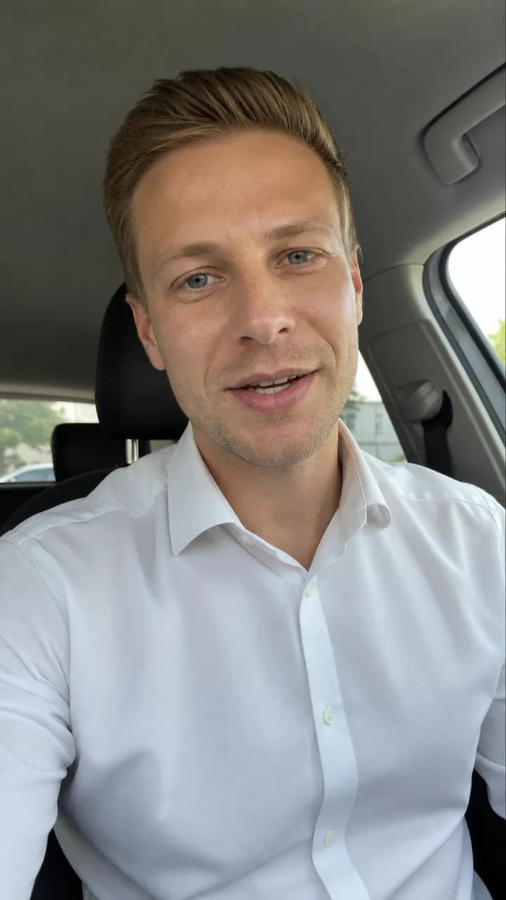 Jonas T. talking to camera in the front seat of a parked car