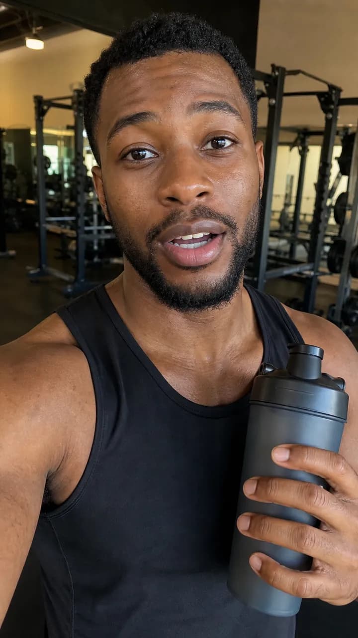 Kwame A. holding a shaker bottle in a gym