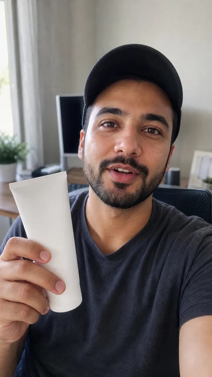 Noah B. holding a plain white tube at a tidy desk